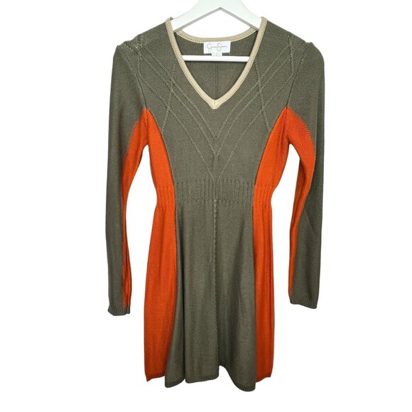 Jessica Simpson Colorblock Knit Sweater Dress Green Orange Size Small - Picture 1 of 14